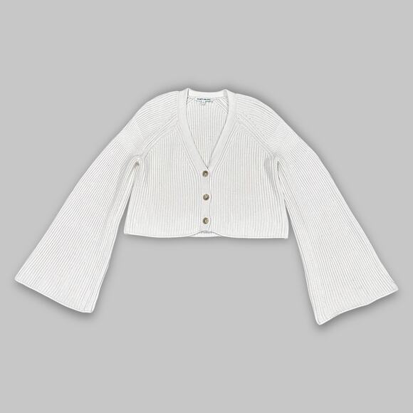 Elizabeth and James Ivory Cropped Bell Sleeve Button-Up Sweater - Women’s Size L - Picture 1 of 4